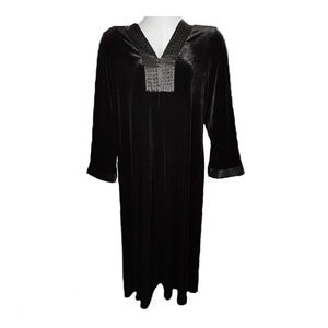 Oscar de la Renta Pink Label Long Black Sleeping Gown XL Velvet Front Zipper